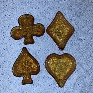 Vintage Tiara Indiana Glass Amber Sandwich Bridge Set Candy Nut Mini Trays